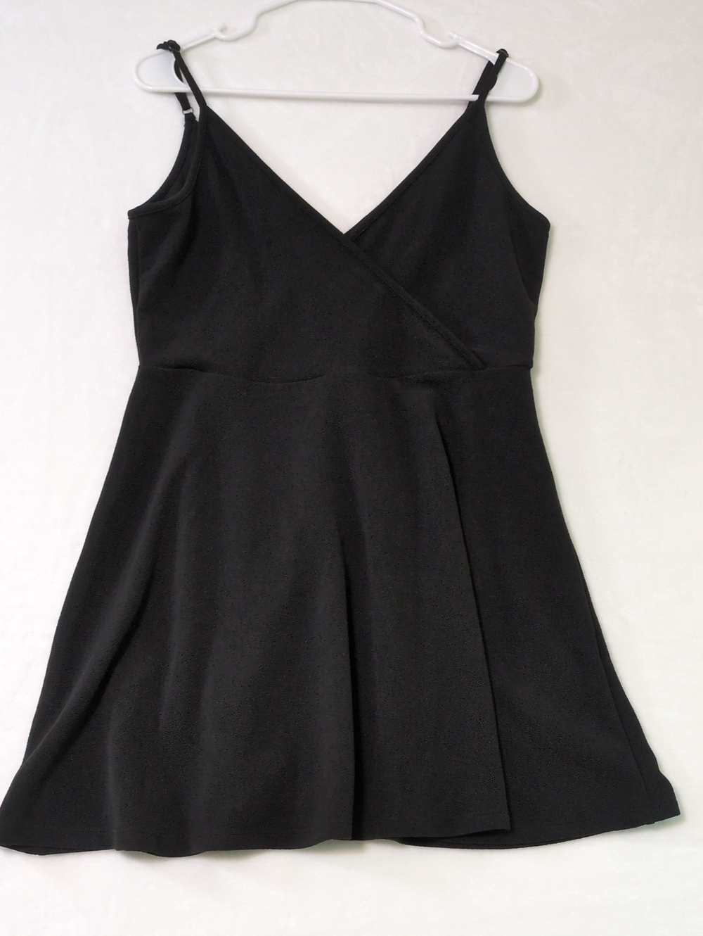 Textured Black Faux Wrap V-Neck Skater Dress Camisole Straps  Size XL